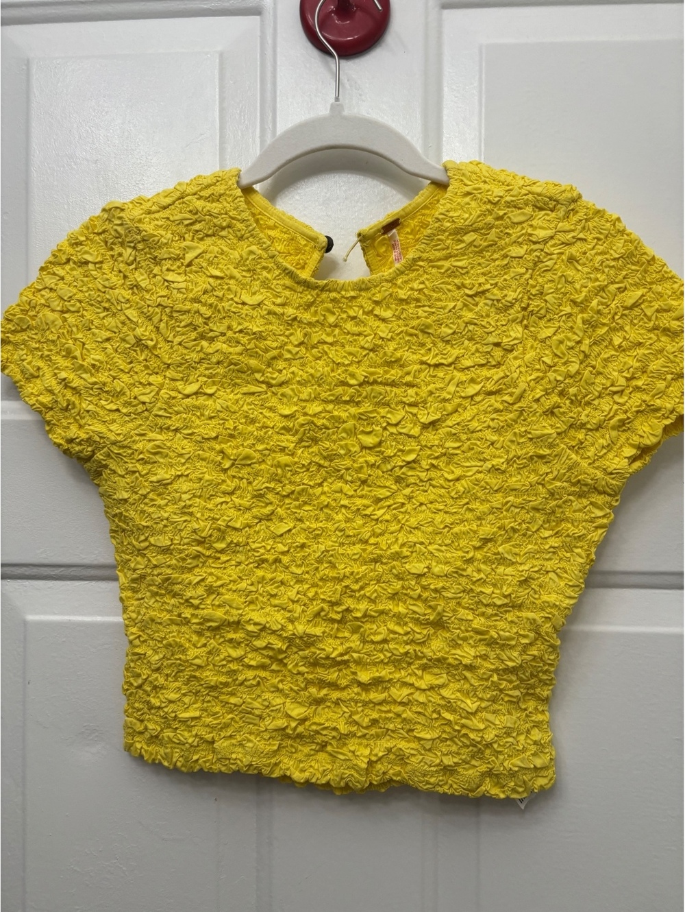 Free People Yellow Textured Popcorn Crop Top